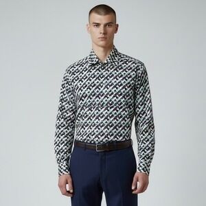 ETON Contemporary Dress Shirt Men's 15.5 Medium Geometric Print Button Down